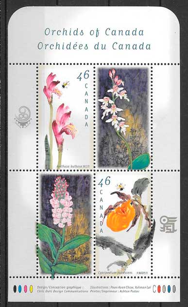 filatelia colección orquídeas Canadá 1999