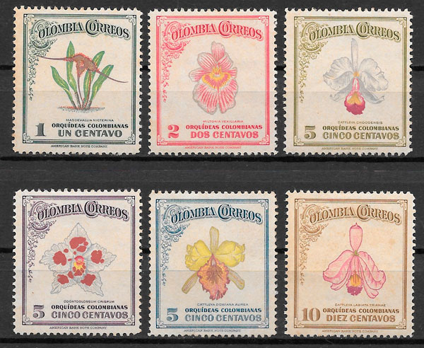 selos orquídeas Colombia 1947