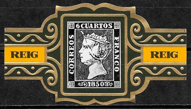 Vitolas tema sellos de España de la marca REIG. Serie Clásicos Espanoles 