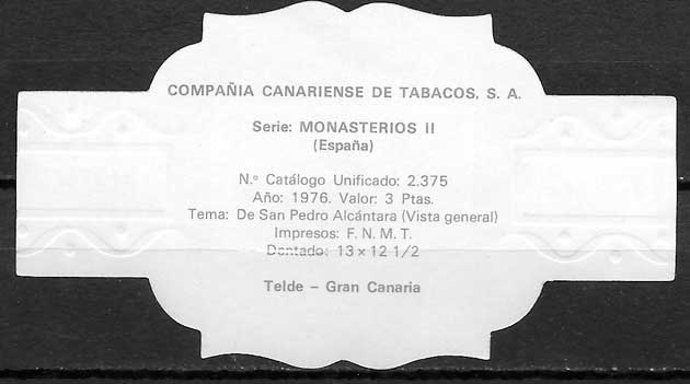 Vitolas tema sellos de España de la marca REIG. Serie de Monasterios. Serie II