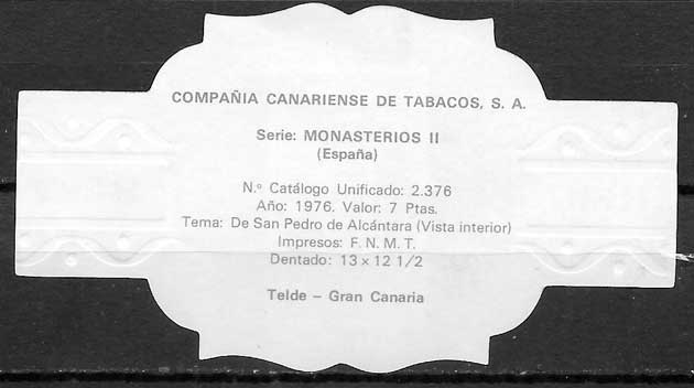 Vitolas tema sellos de España de la marca REIG. Serie de Monasterios. Serie II