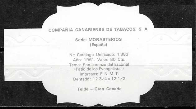 Vitolas tema sellos de España de la marca REIG. Serie de Monasterios