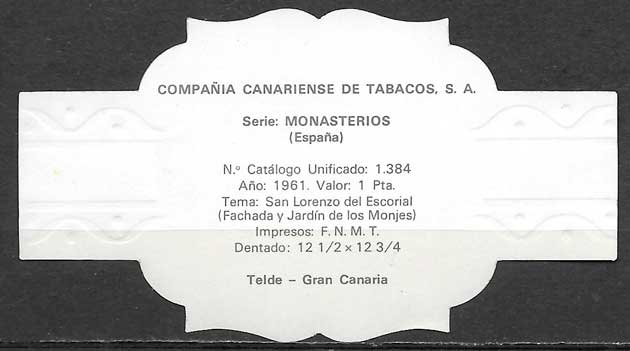 Vitolas tema sellos de España de la marca REIG. Serie de Monasterios